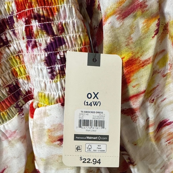 Plus Size Terra & Sky Abstract Smocked Dress 0X 14W NWT New Square Neck Pockets - Picture 2 of 7